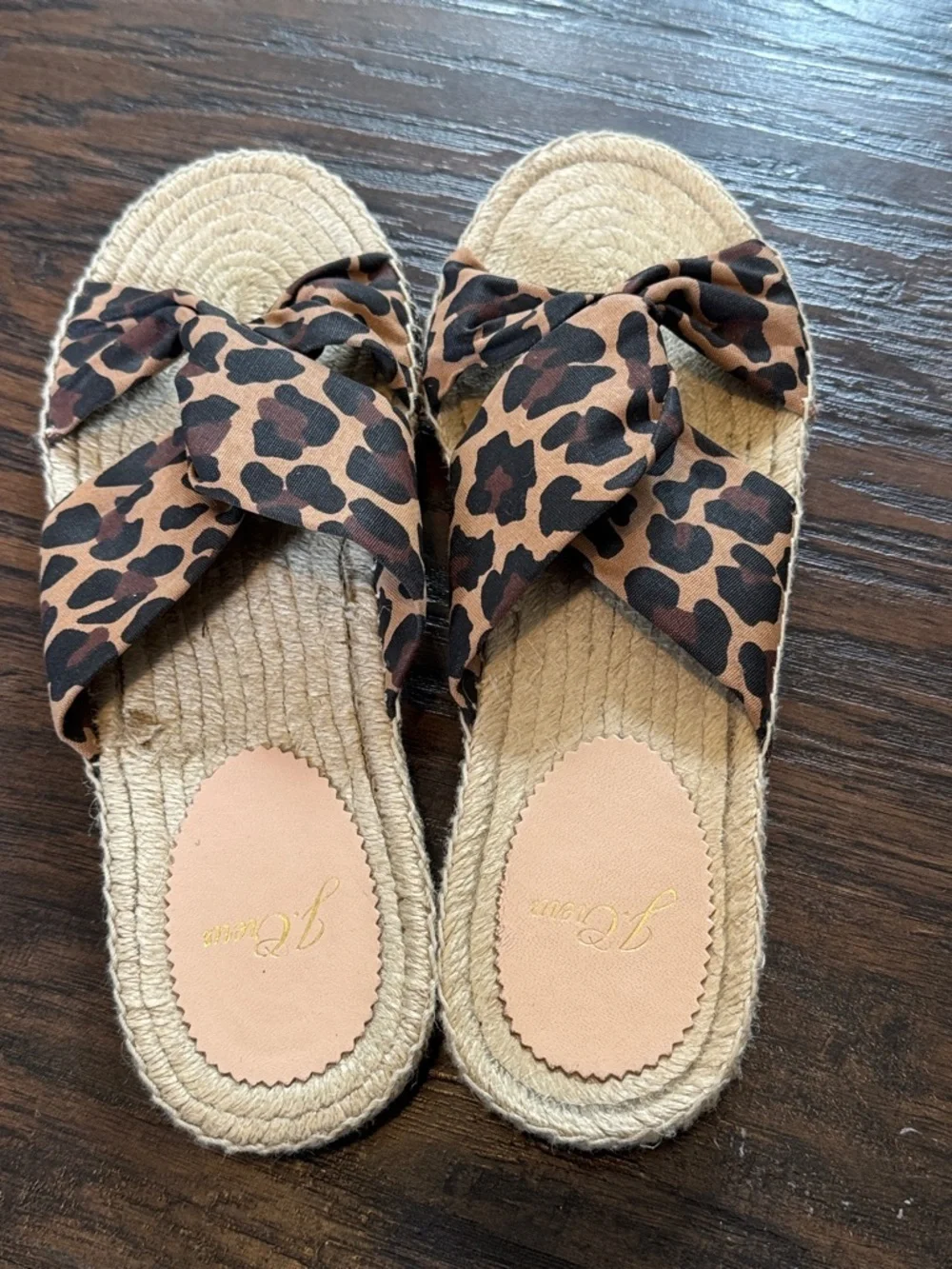 J. Crew Leopard Print Knotted Espadrille Slide Sandals - Brown and Black